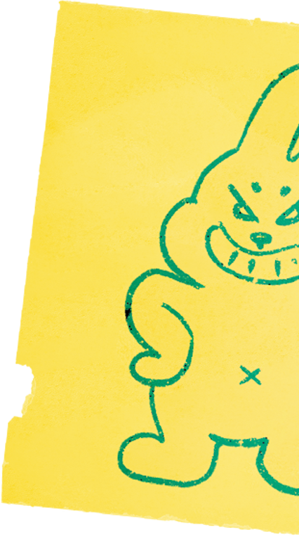 cropped bunny drawing on a post-it note